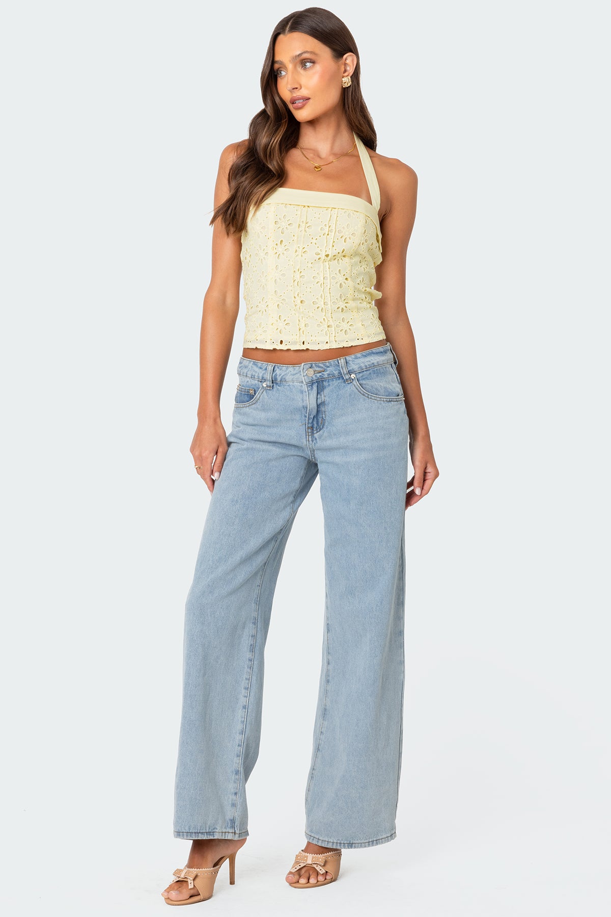 Side Button Eyelet Halter Top - Image 5