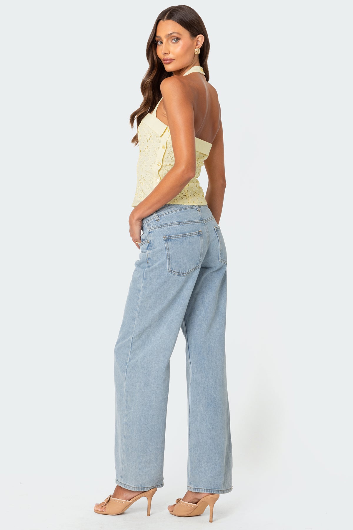 Side Button Eyelet Halter Top - Image 2