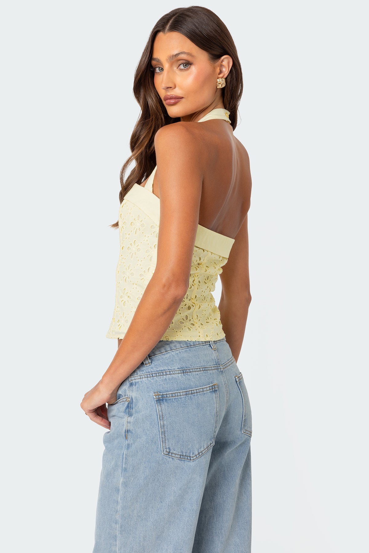 Side Button Eyelet Halter Top - Image 4