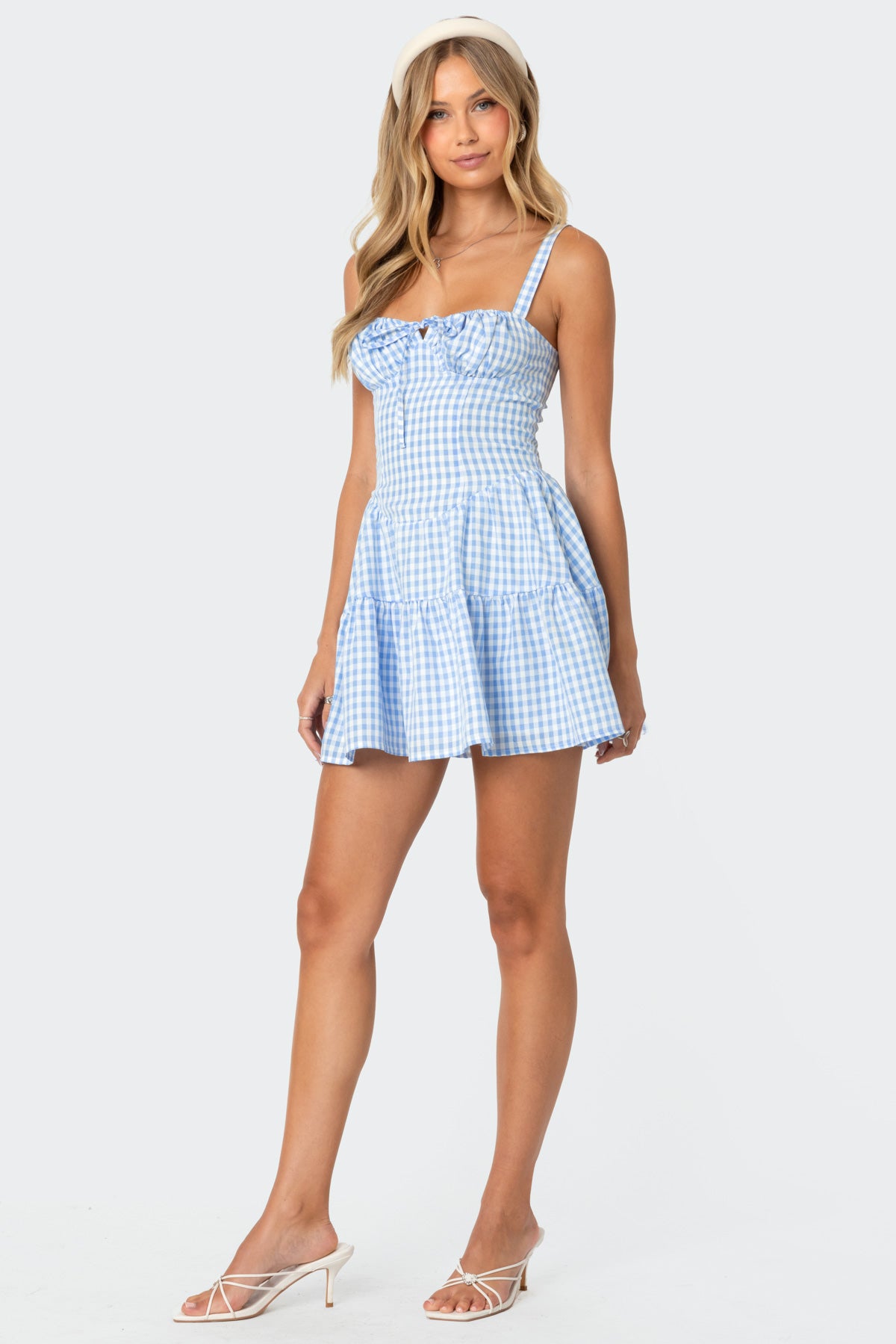 Basil Cupped Gingham Mini Dress - Image 2