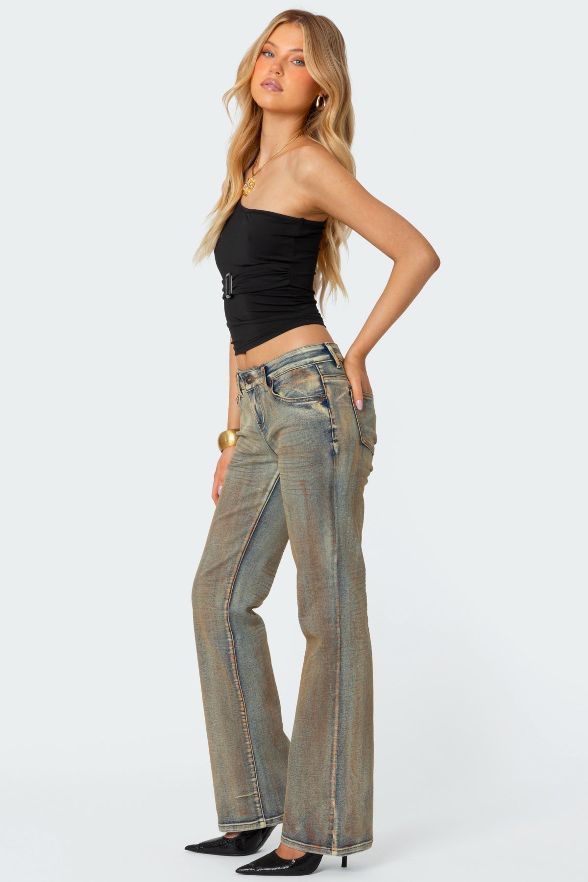 Boot Cut Low Rise Mud Washed Jeans - Image 3