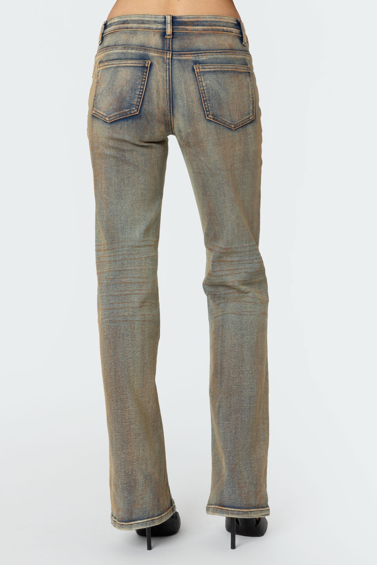 Boot Cut Low Rise Mud Washed Jeans - Image 5