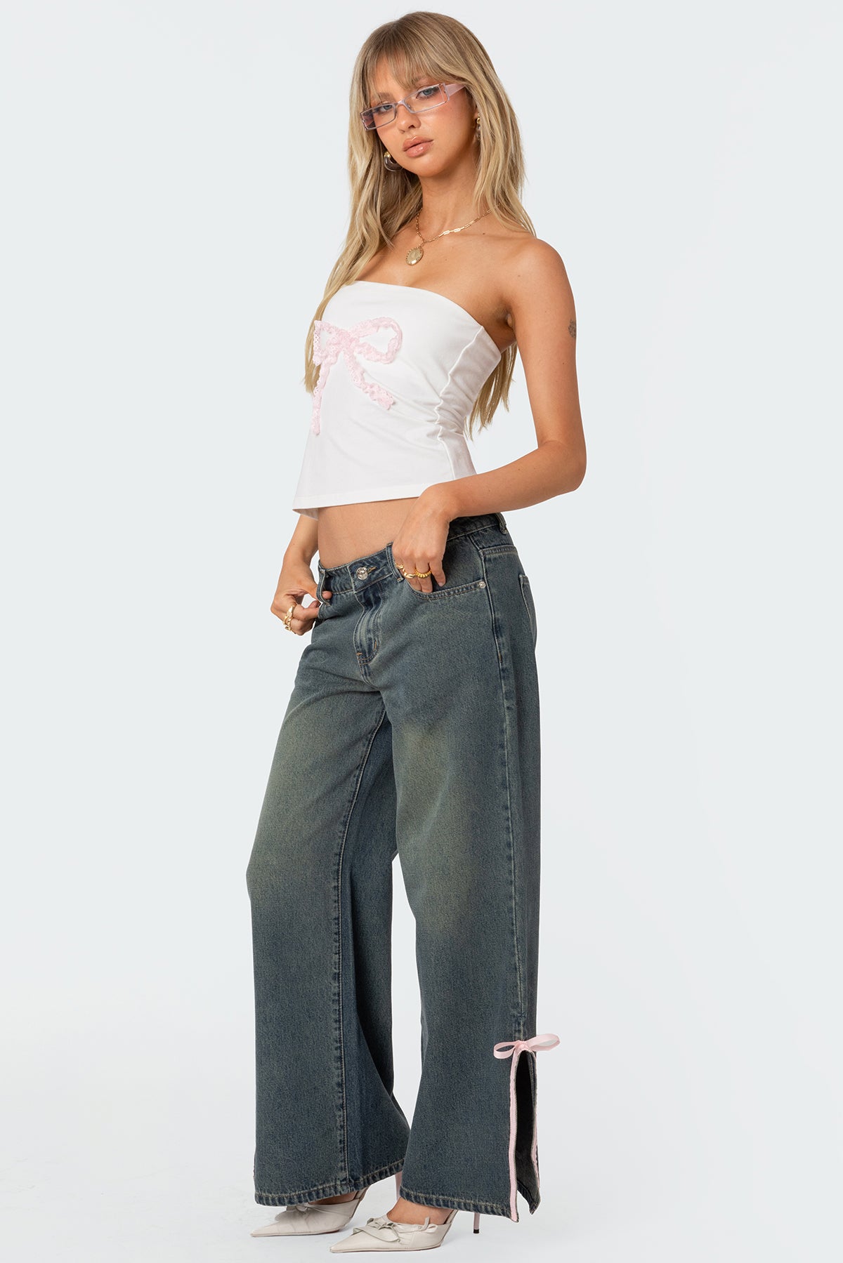 Lace Bow Built In Bra Tube Top - Image 3