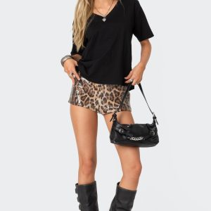 Sequin Leopard Printed Micro Shorts