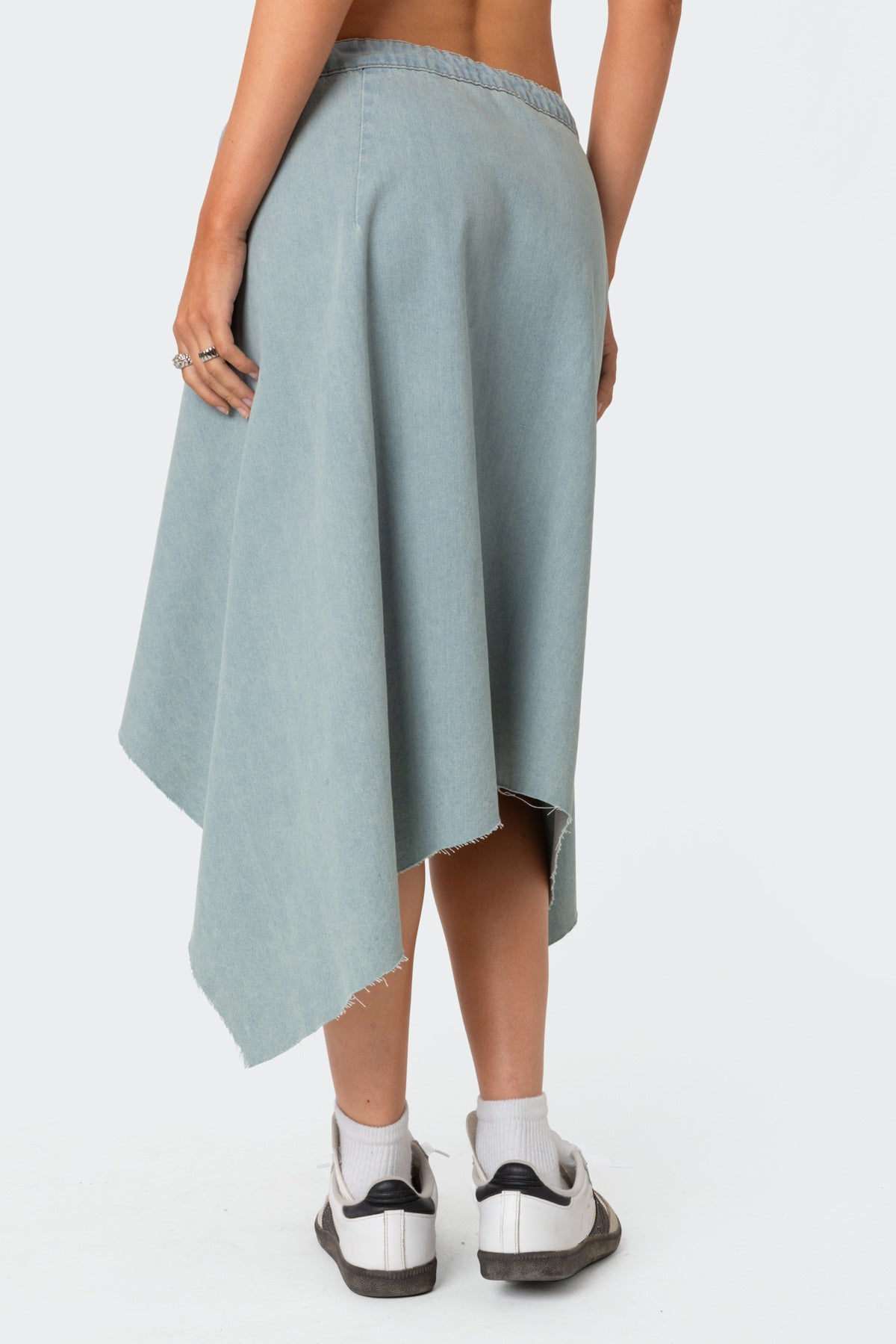Asymmetric Wrapped Denim Midi Skirt - Image 5