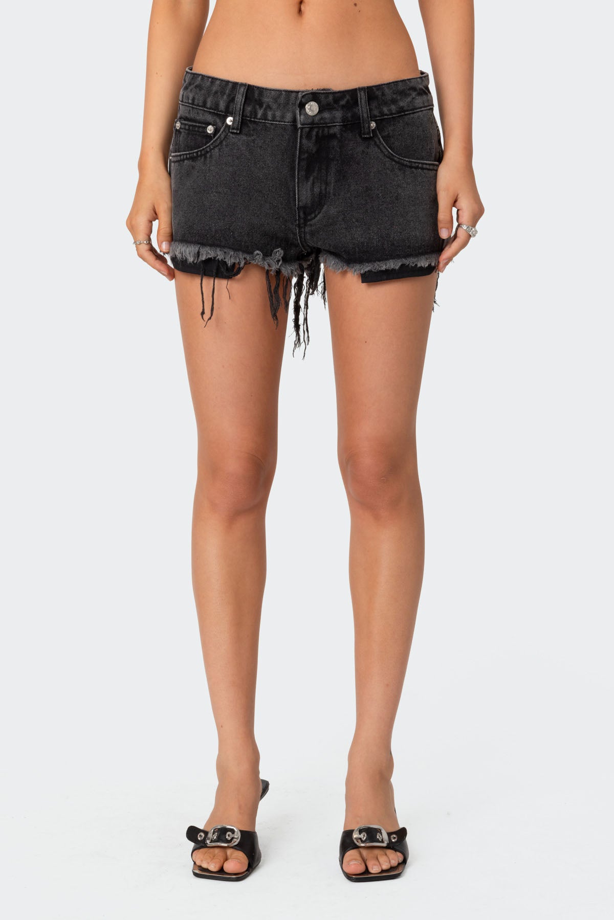 Exposed Pockets Low Rise Denim Shorts - Image 3