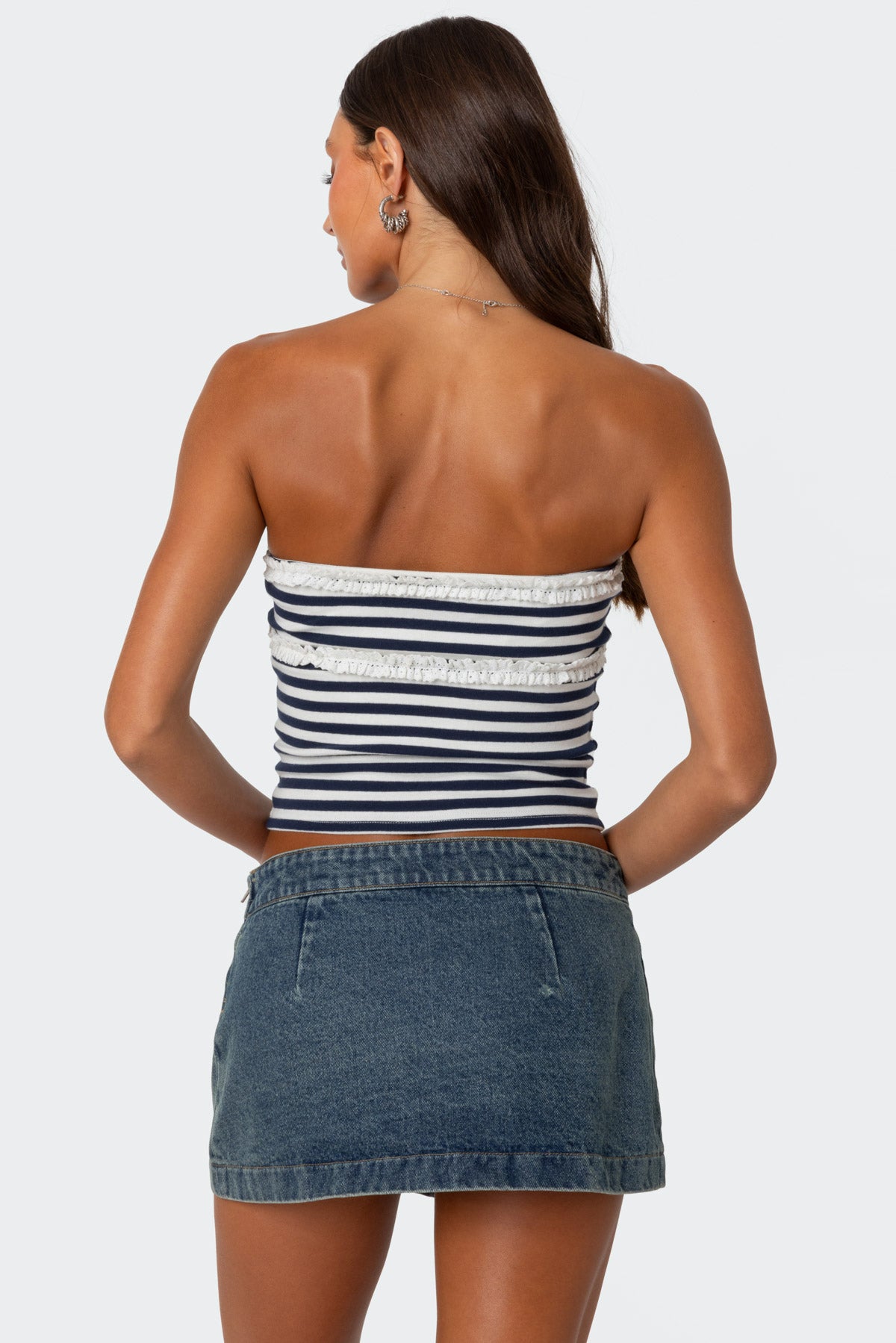 Striped Eyelet Trim Tube Top - Image 4
