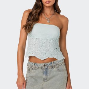 Scalloped Eyelet Tube Top