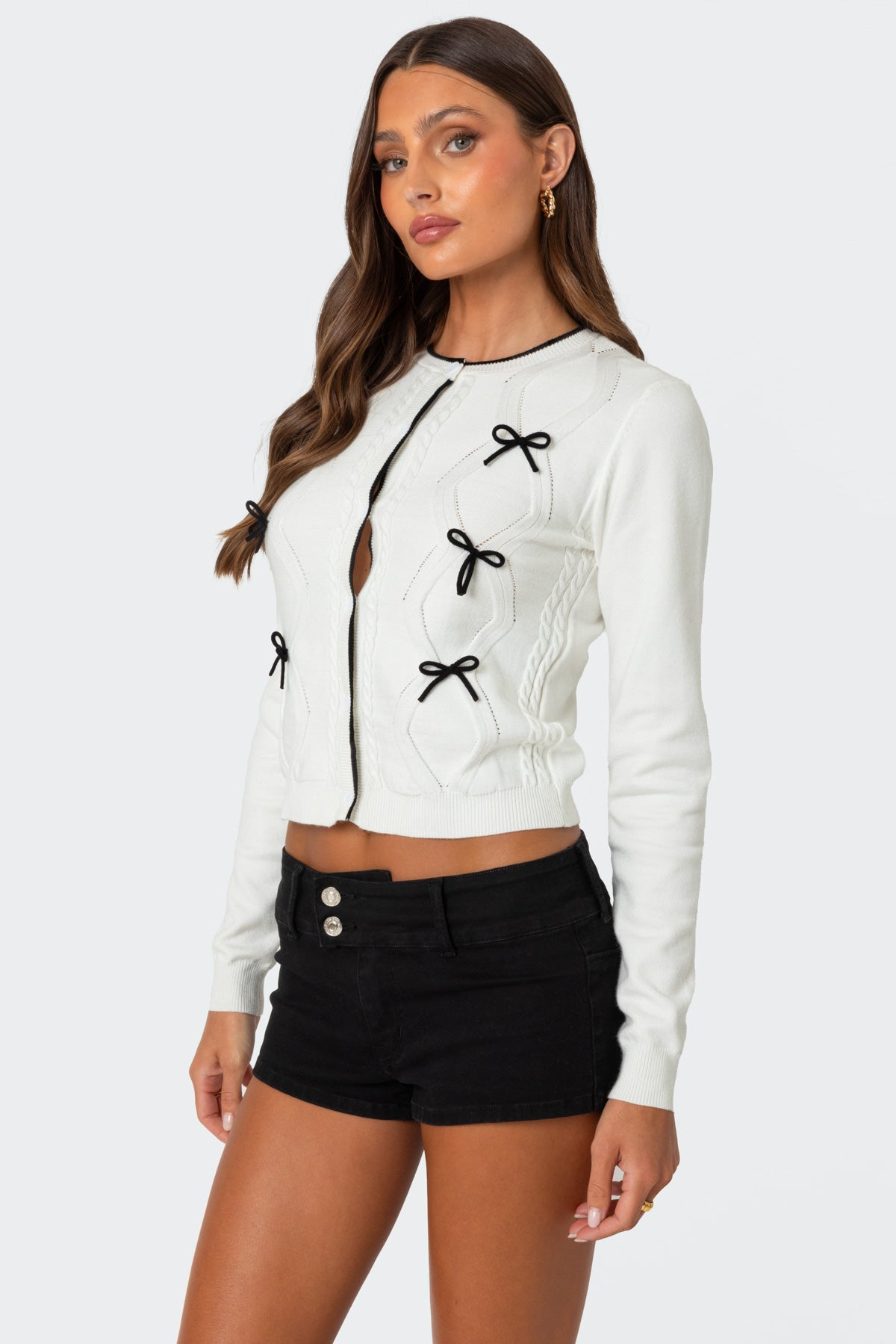 Contrast Bow Knit Cardigan - Image 3