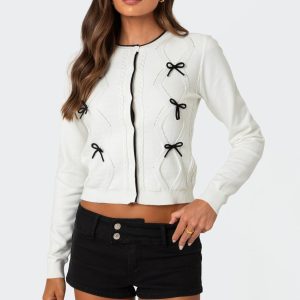 Contrast Bow Knit Cardigan