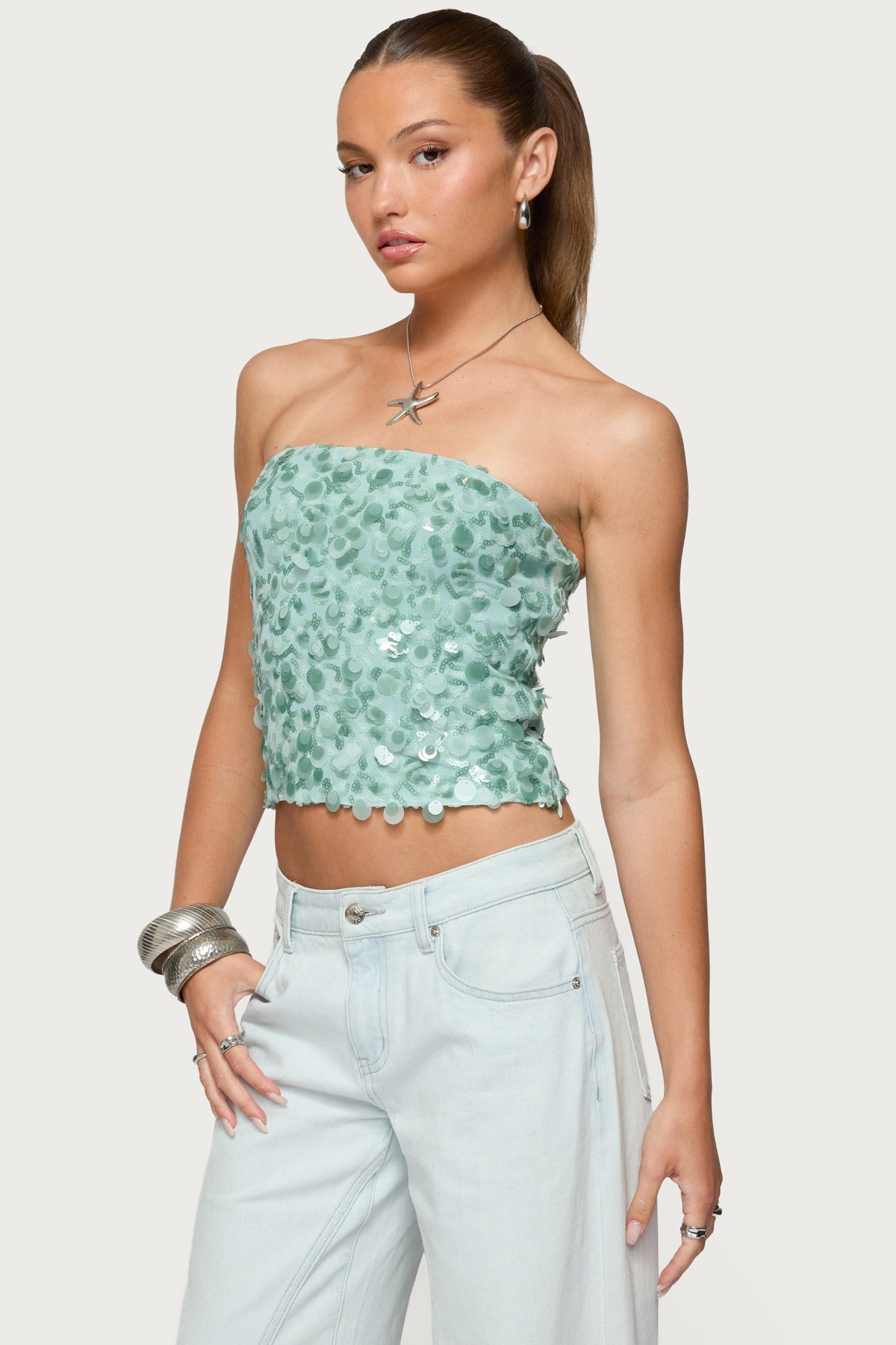 Brynn Sequin Strapless Top - Image 3