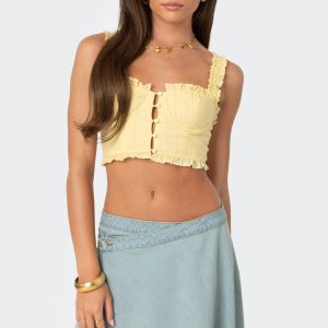 Button Front Cropped Eyelet Corset