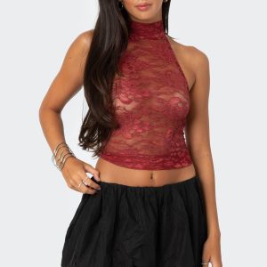Alena High Neck Sheer Lace Top