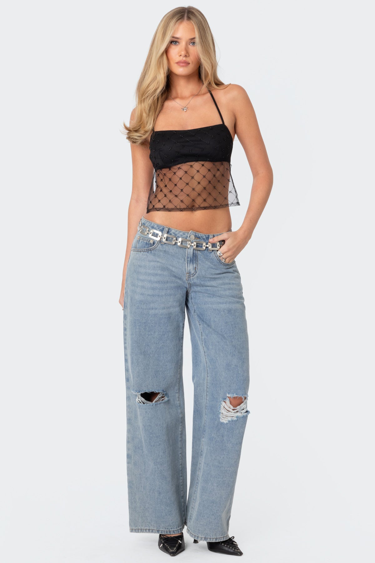 Sheer Sequin Backless Top - Image 4