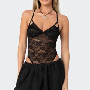 Strappy Sheer Lace Bodysuit