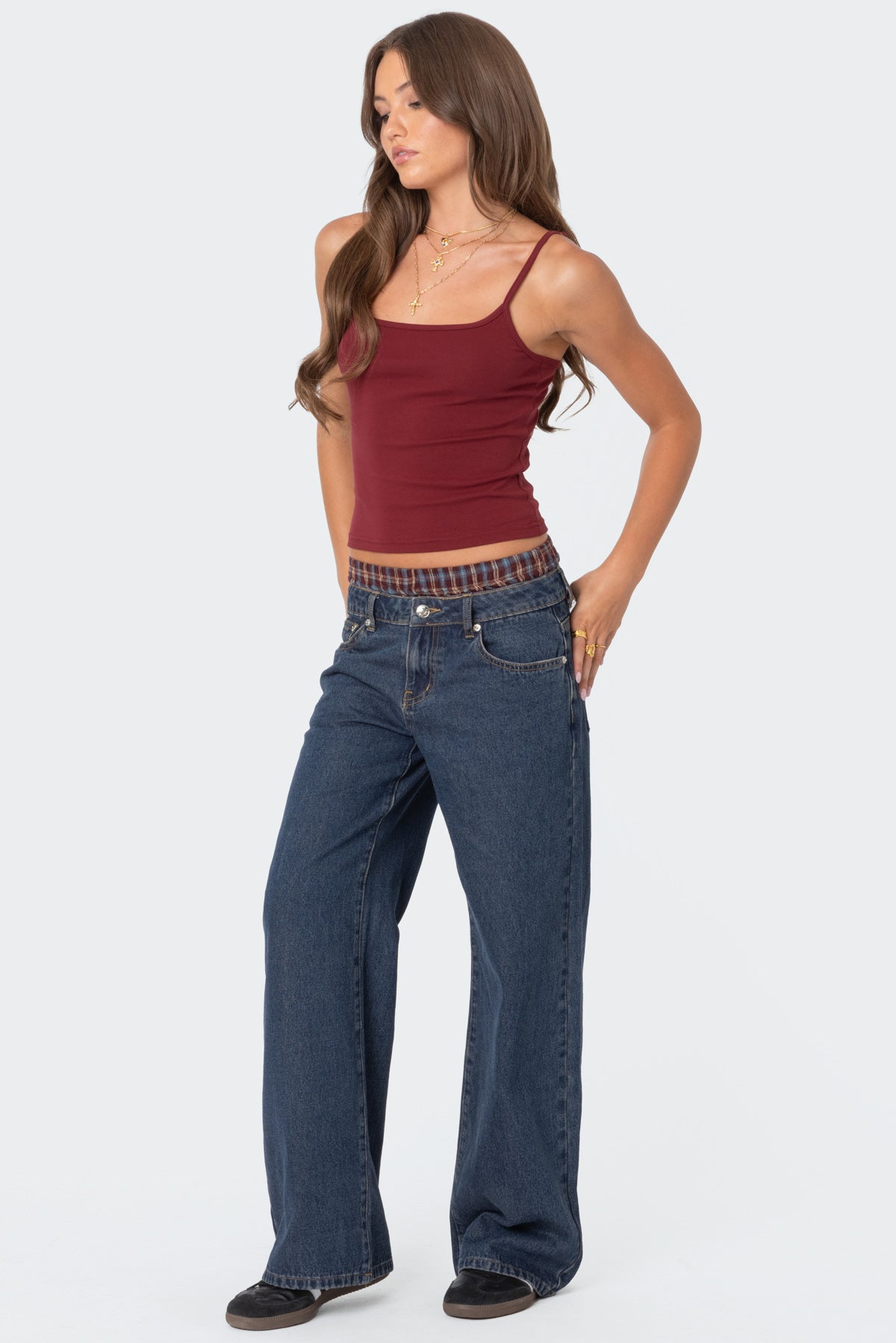 Plaid Boxer Detail Relaxed Jeans - Image 5