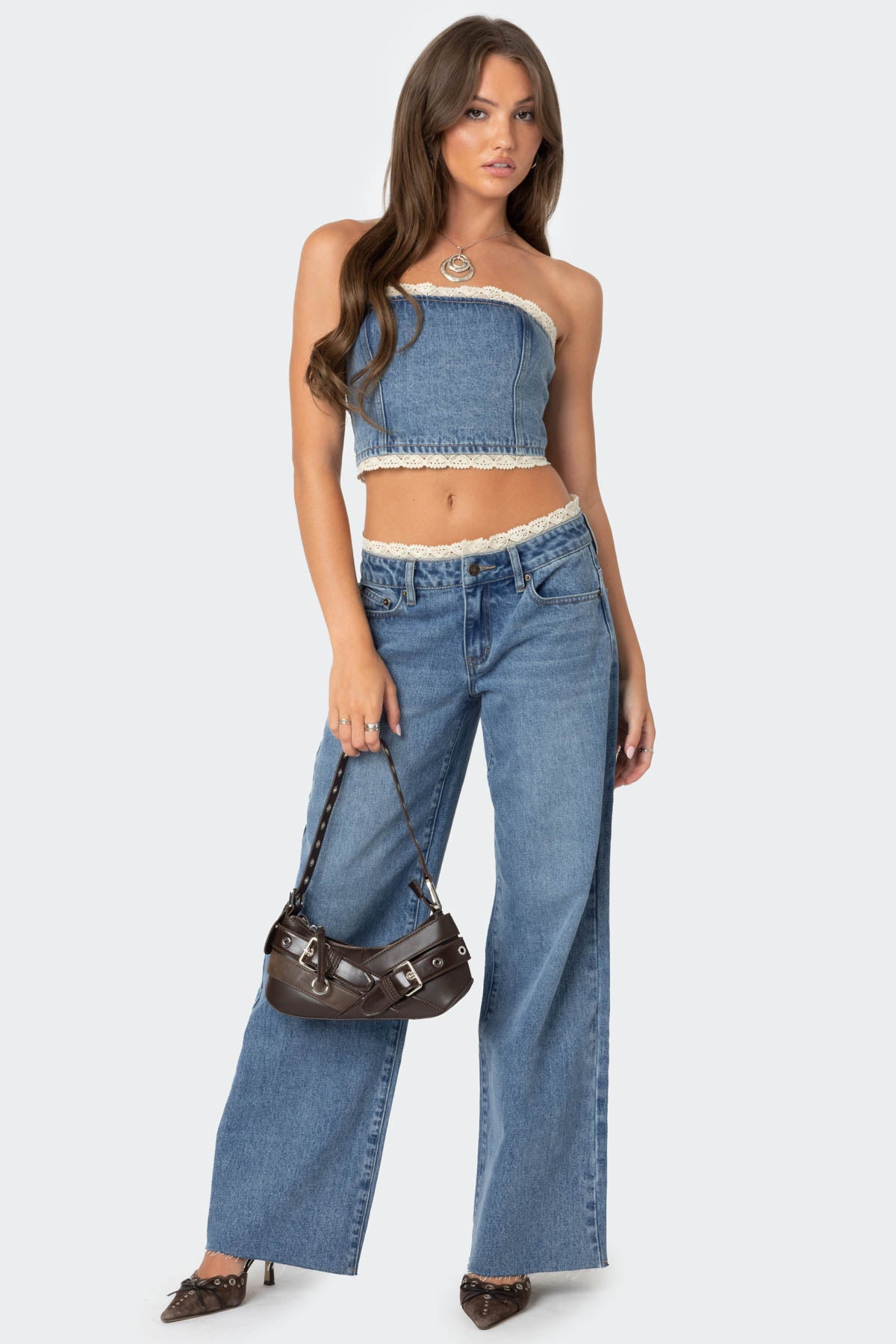 Karlie Lace Trim Denim Tube Top - Image 2