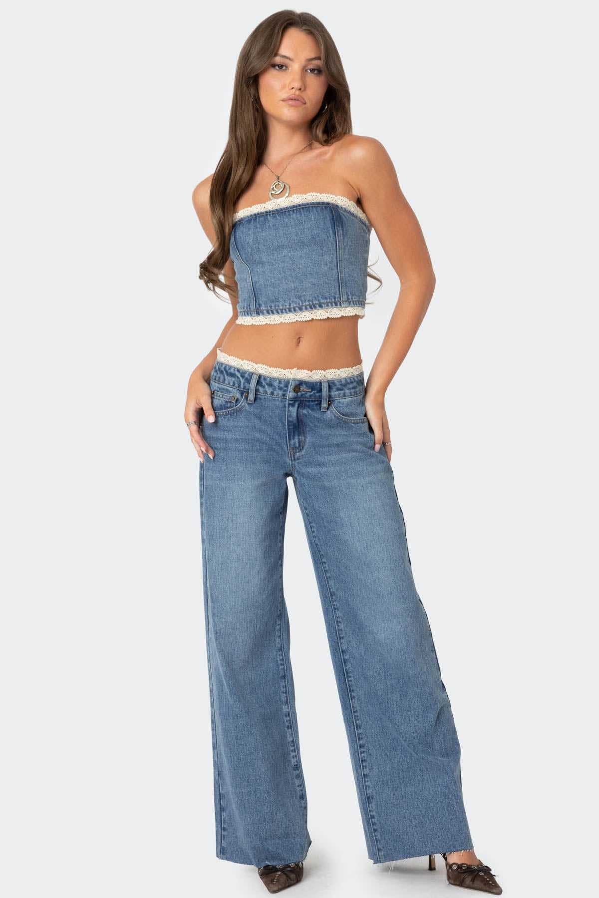 Karlie Lace Trim Denim Tube Top - Image 4