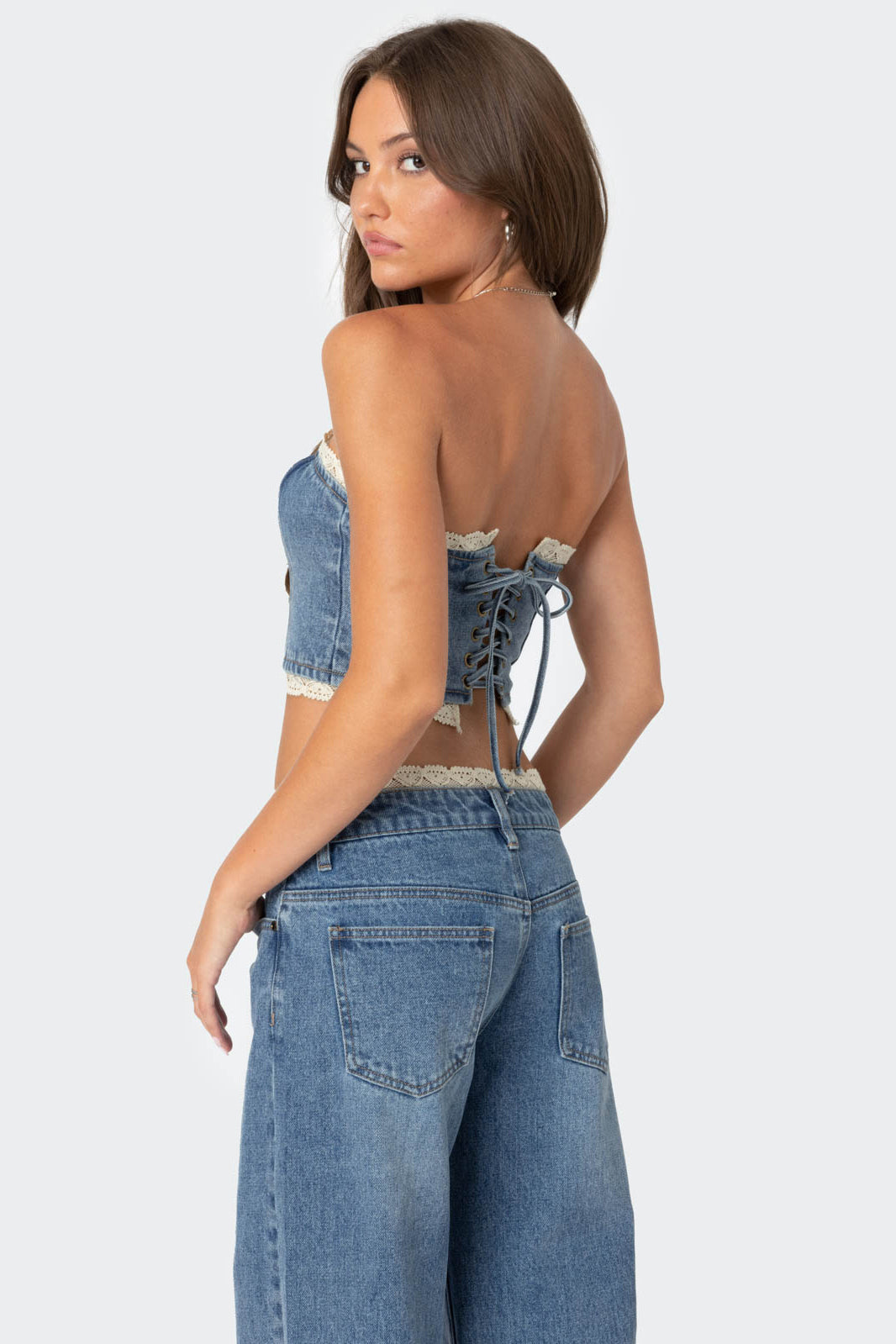 Karlie Lace Trim Denim Tube Top - Image 5