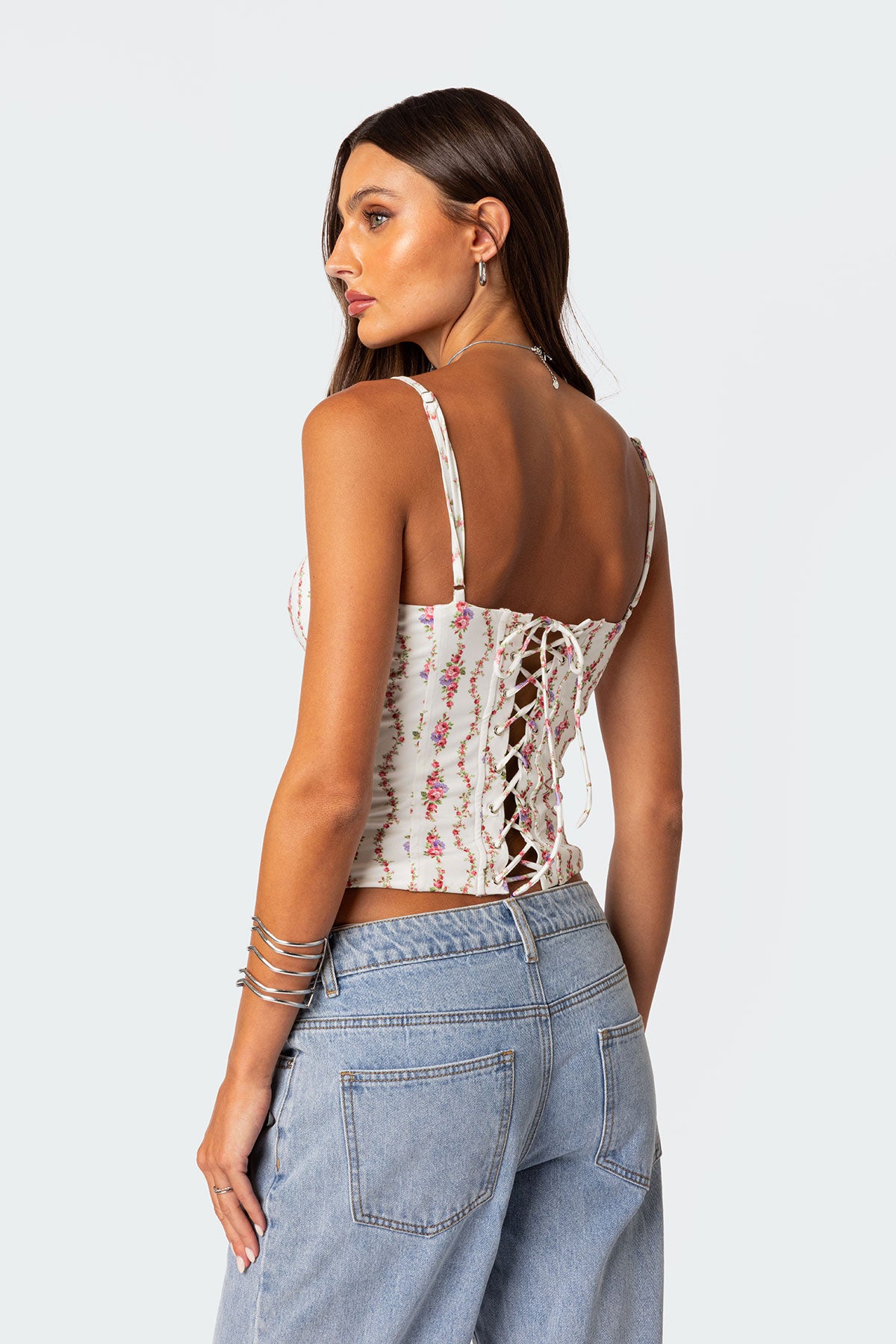 Indira Printed Cupped Lace Up Corset - Image 4