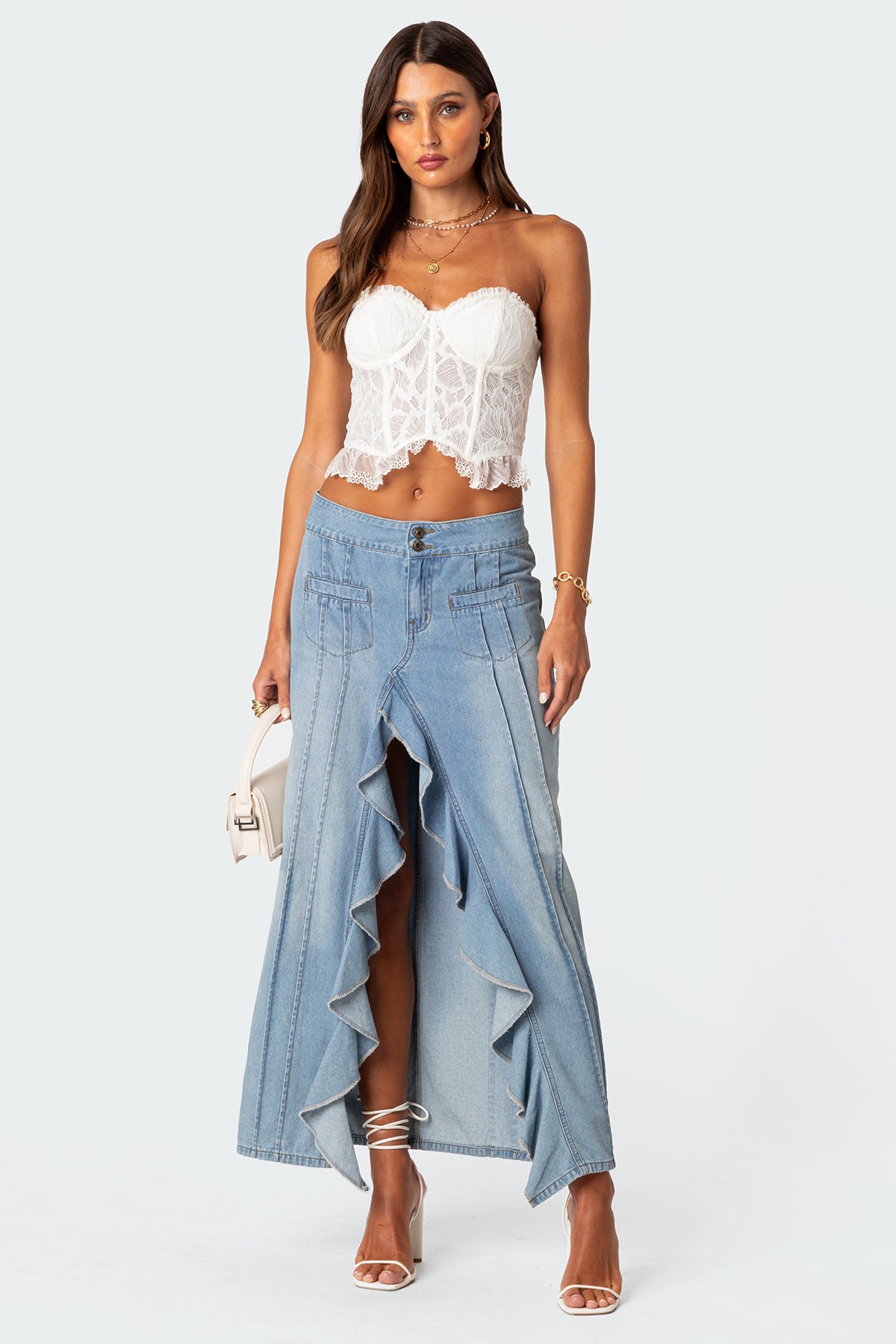 Valencia Ruffle Slitted Denim Maxi Skirt - Image 5