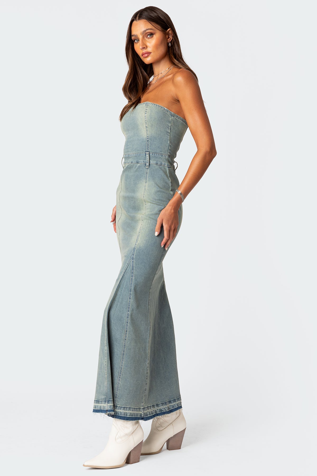 Astoria Slitted Denim Maxi Dress - Image 3