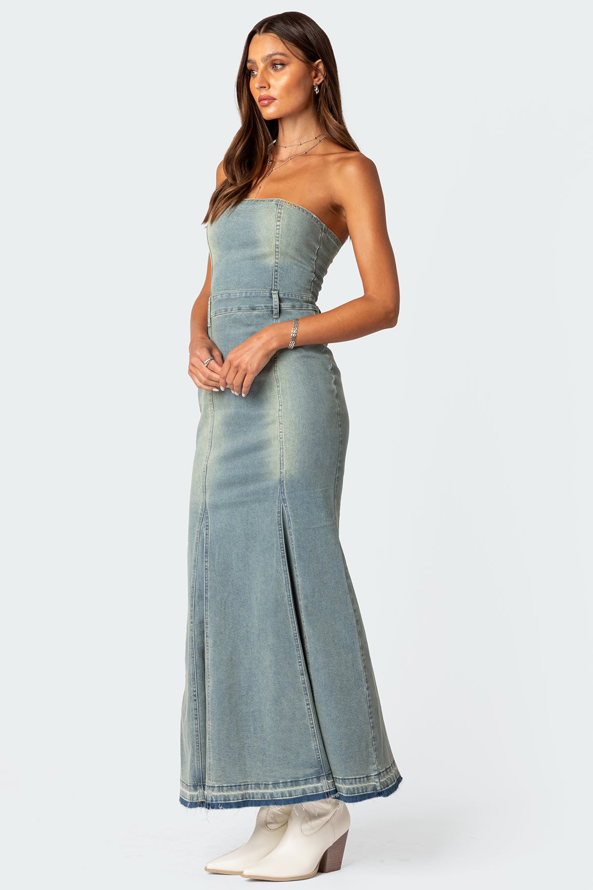 Astoria Slitted Denim Maxi Dress - Image 5