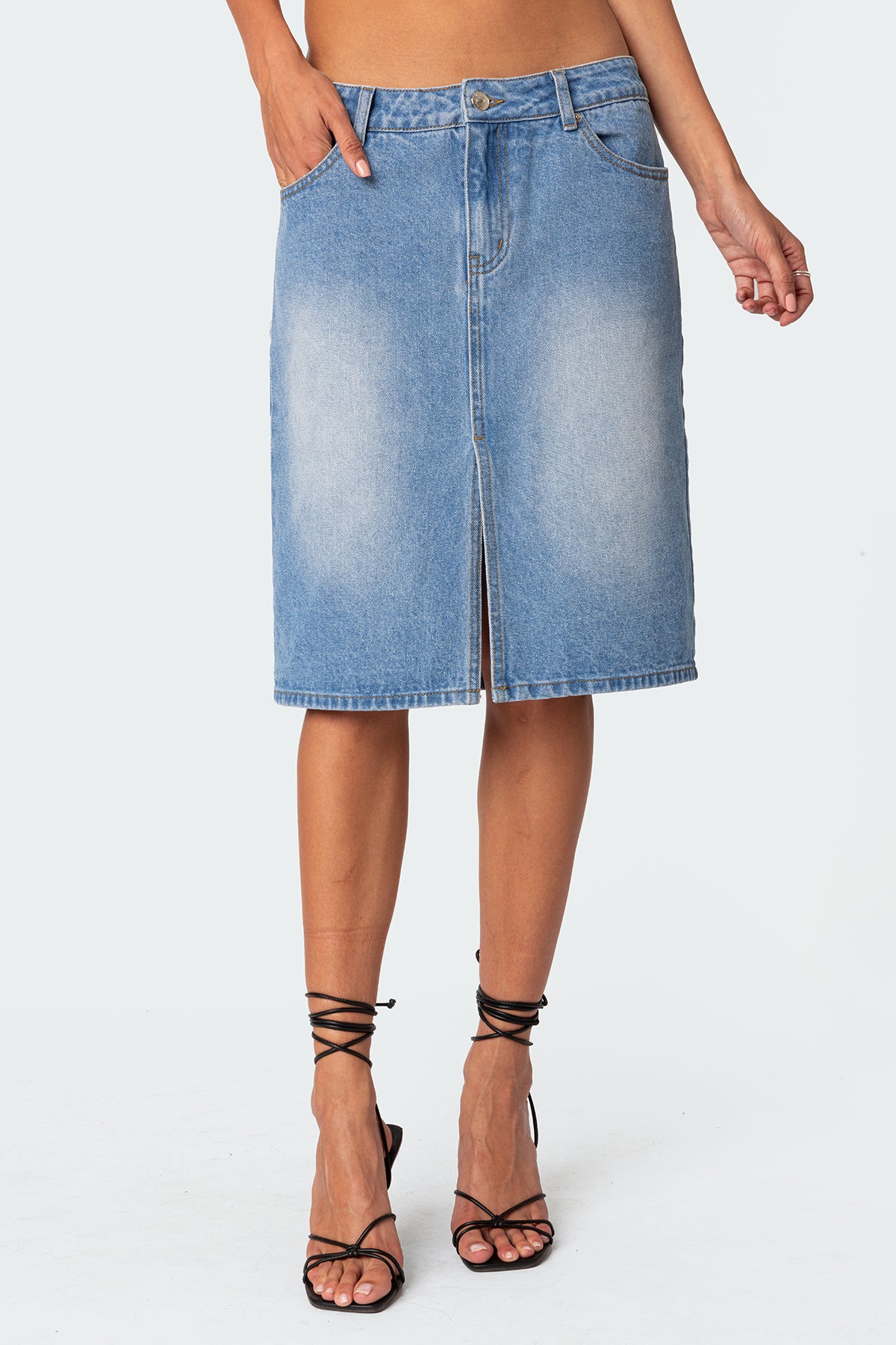 Junia Slitted Denim Midi Skirt - Image 2