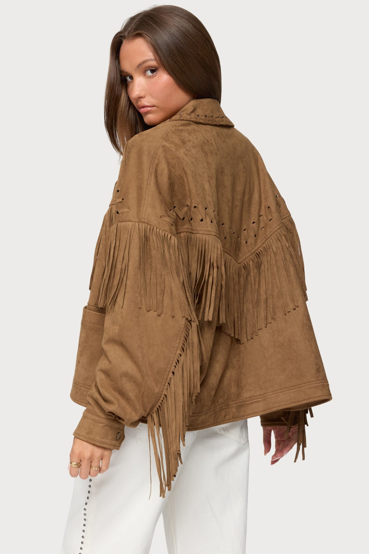 Evonka Fringe Faux Suede Jacket - Image 5
