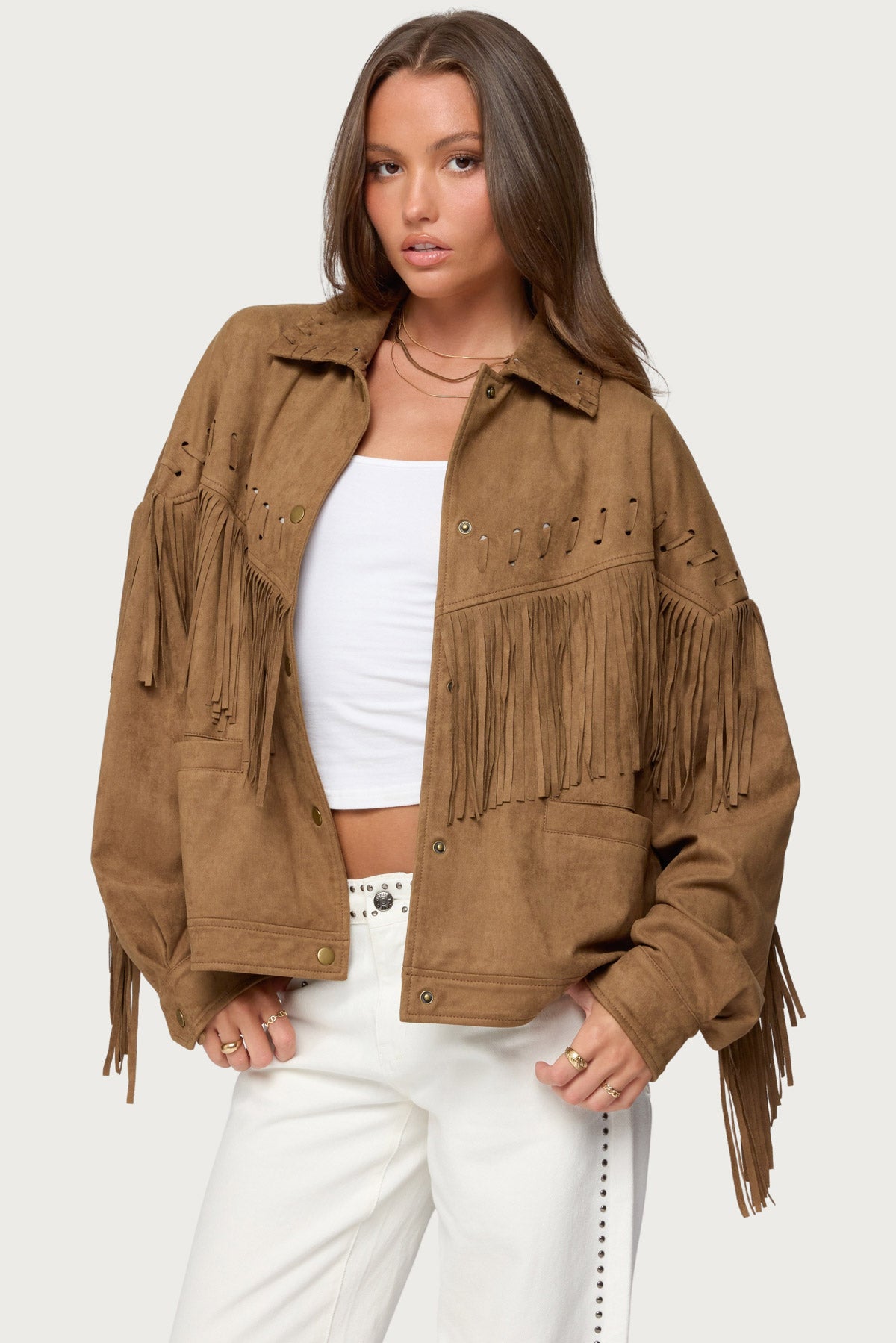 Evonka Fringe Faux Suede Jacket - Image 4