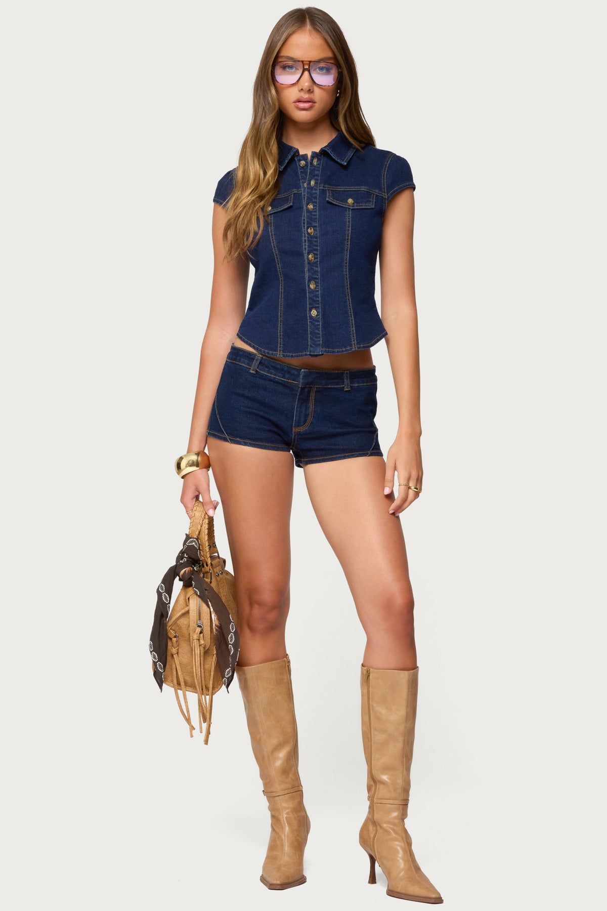 Contrast Stitch Button Up Denim Shirt - Image 3