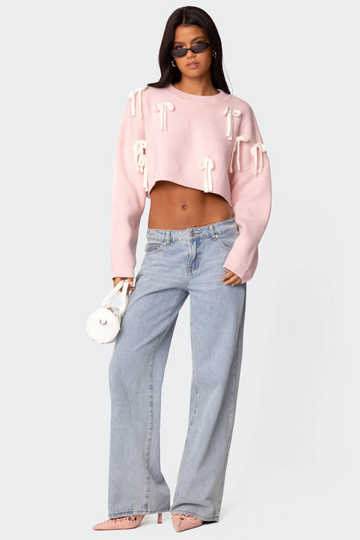 Chunky Bow Cropped Sweater - Image 2