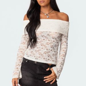 Ashley Off Shoulder Sheer Lace Top