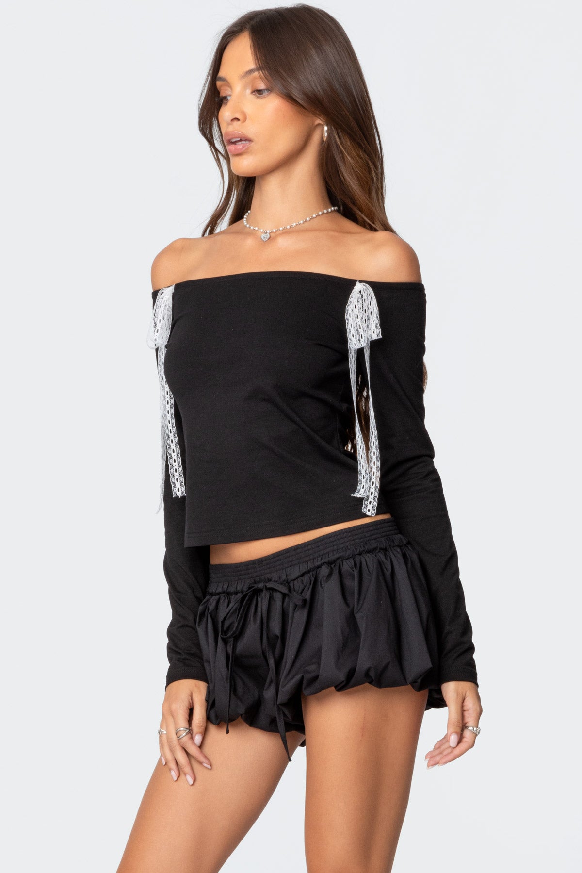 Lace Bow Off Shoulder Top - Image 3