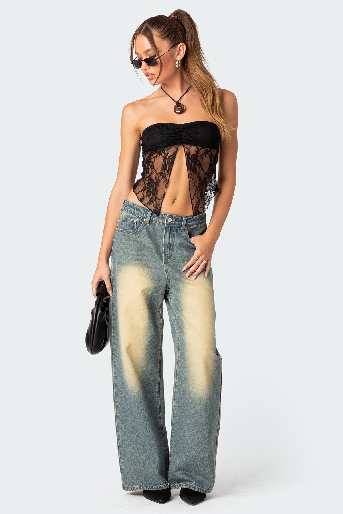 Twilight Sheer Lace Split Front Top - Image 2