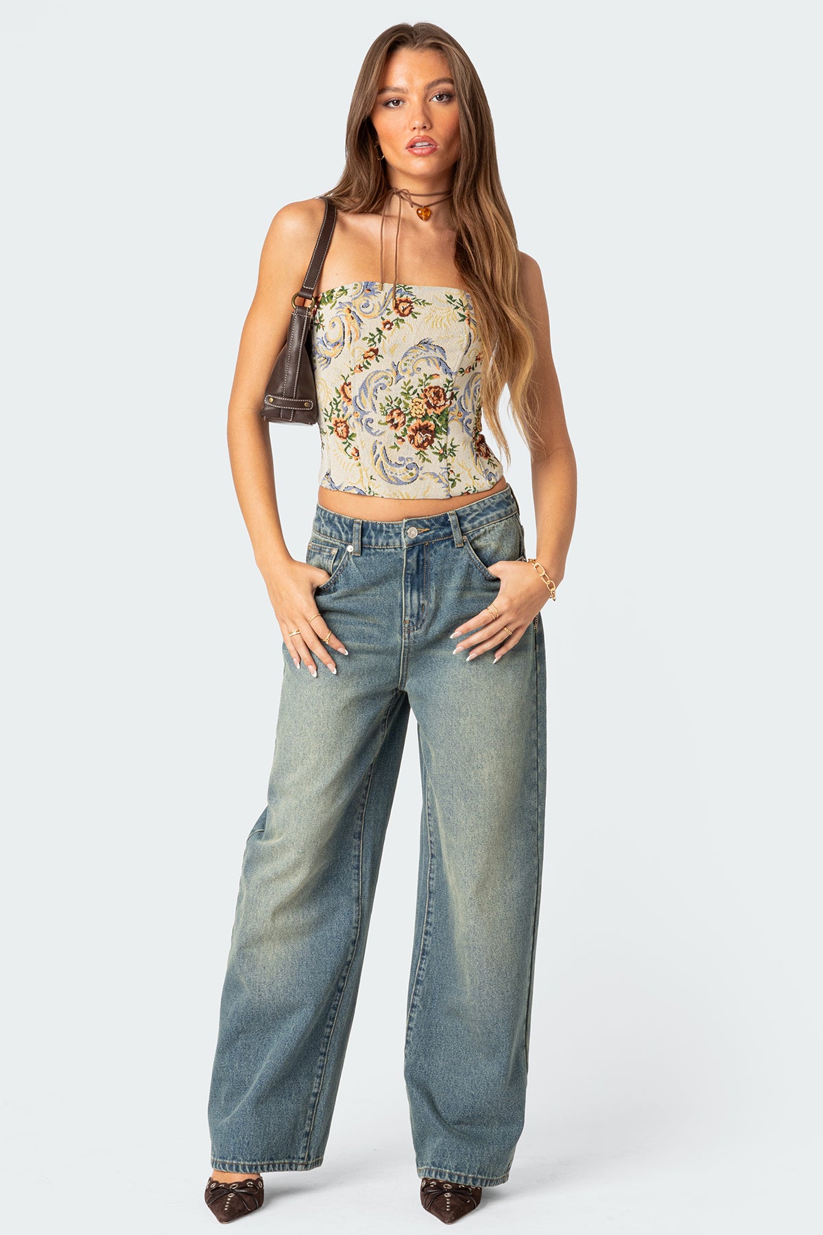 Floral Tapestry Lace Up Corset - Image 5