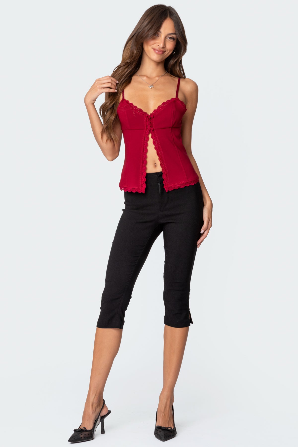 Crimson Lacey Split Front Top - Image 4