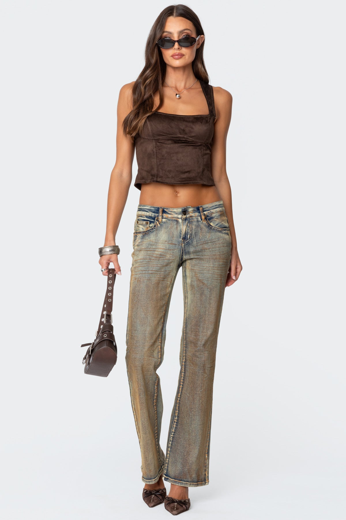 Tie Back Faux Suede Bustier Top - Image 3