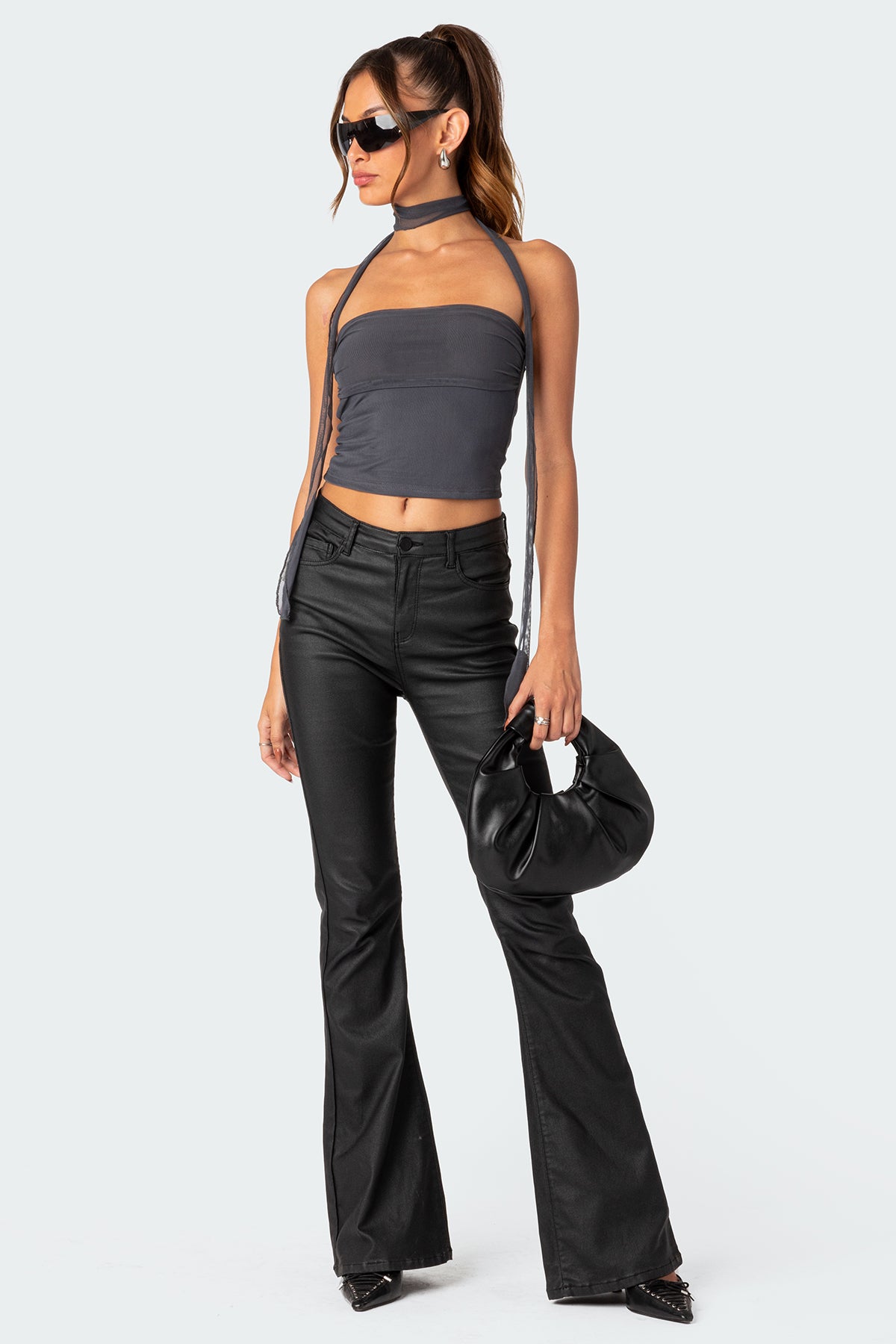 Gathered Two Piece Mesh Scarf Top - Image 2