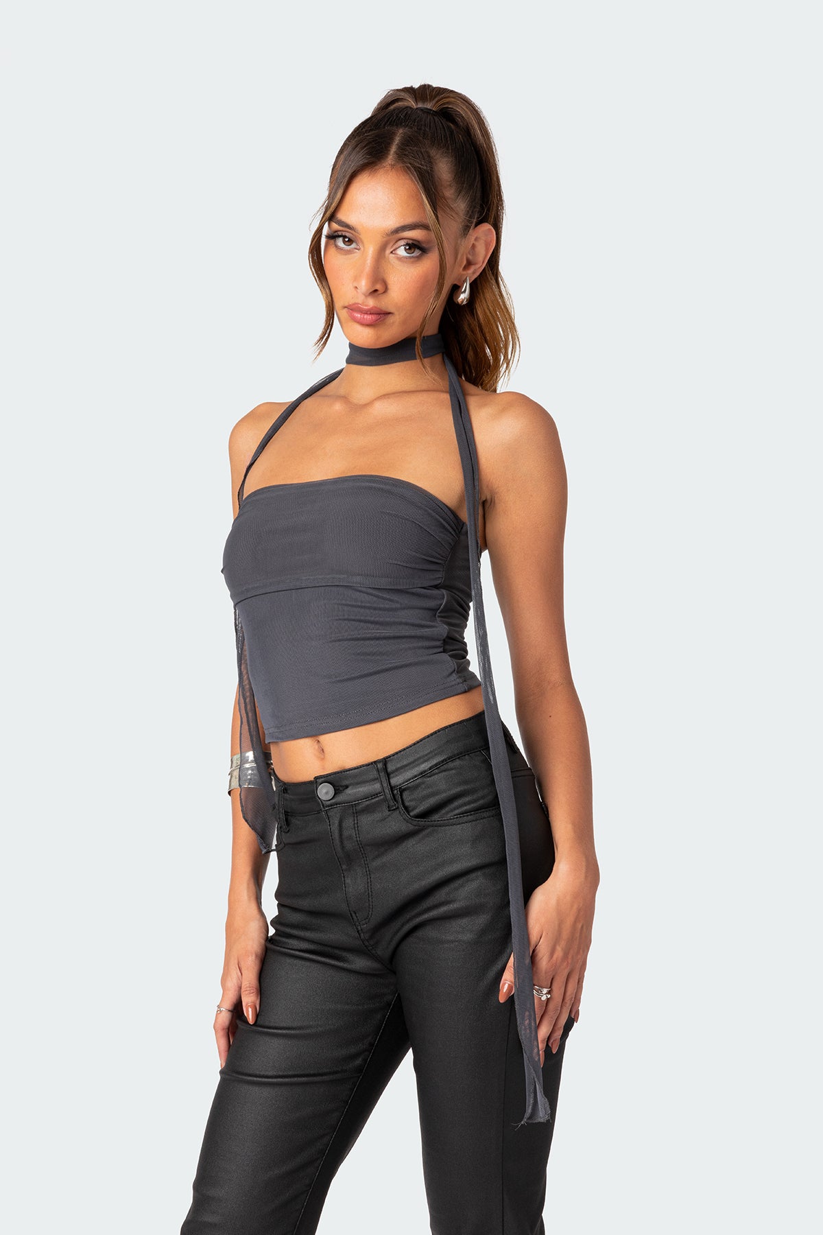 Gathered Two Piece Mesh Scarf Top - Image 3