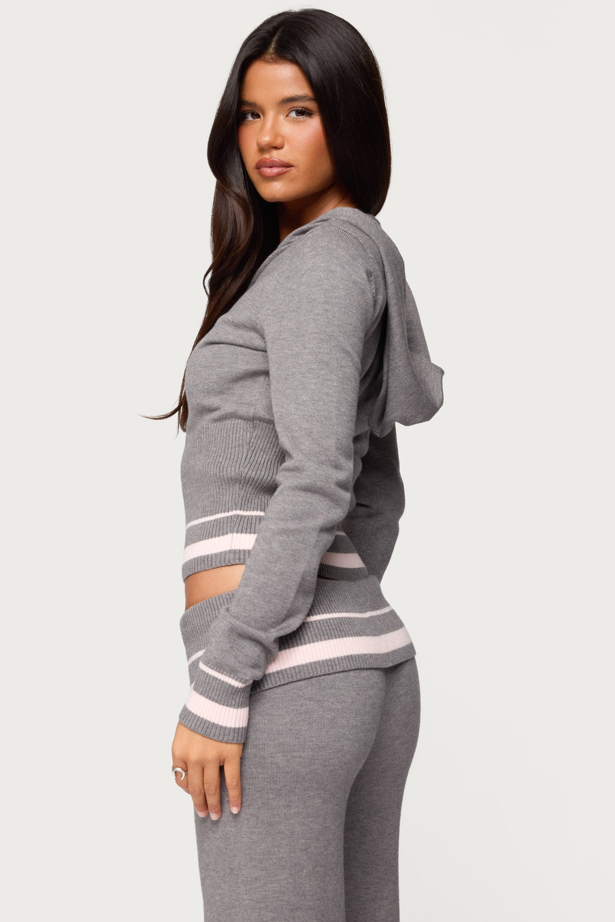 Kaliya Stripey Knit Zip Up Hoodie - Image 6