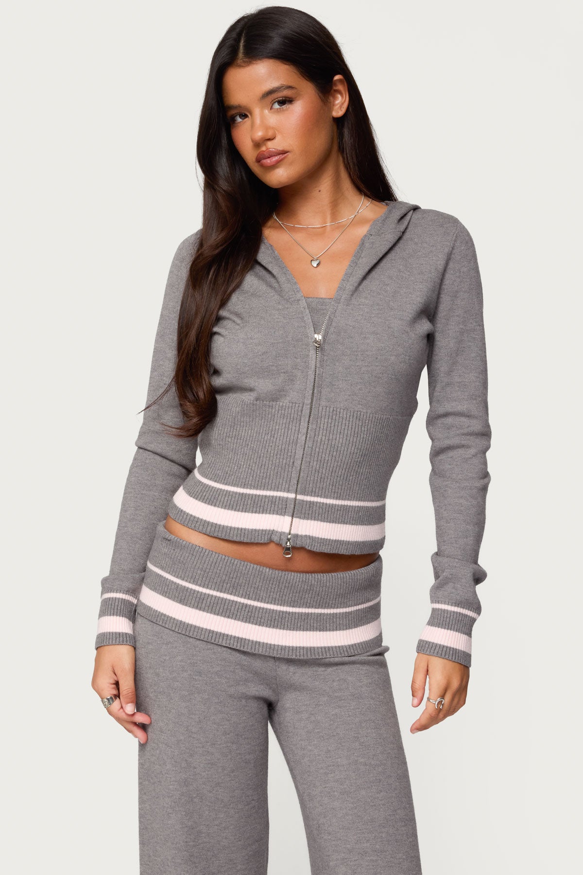 Kaliya Stripey Knit Zip Up Hoodie - Image 2