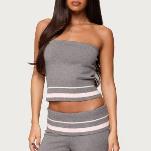 Kaliya Stripey Strapless Knit Top