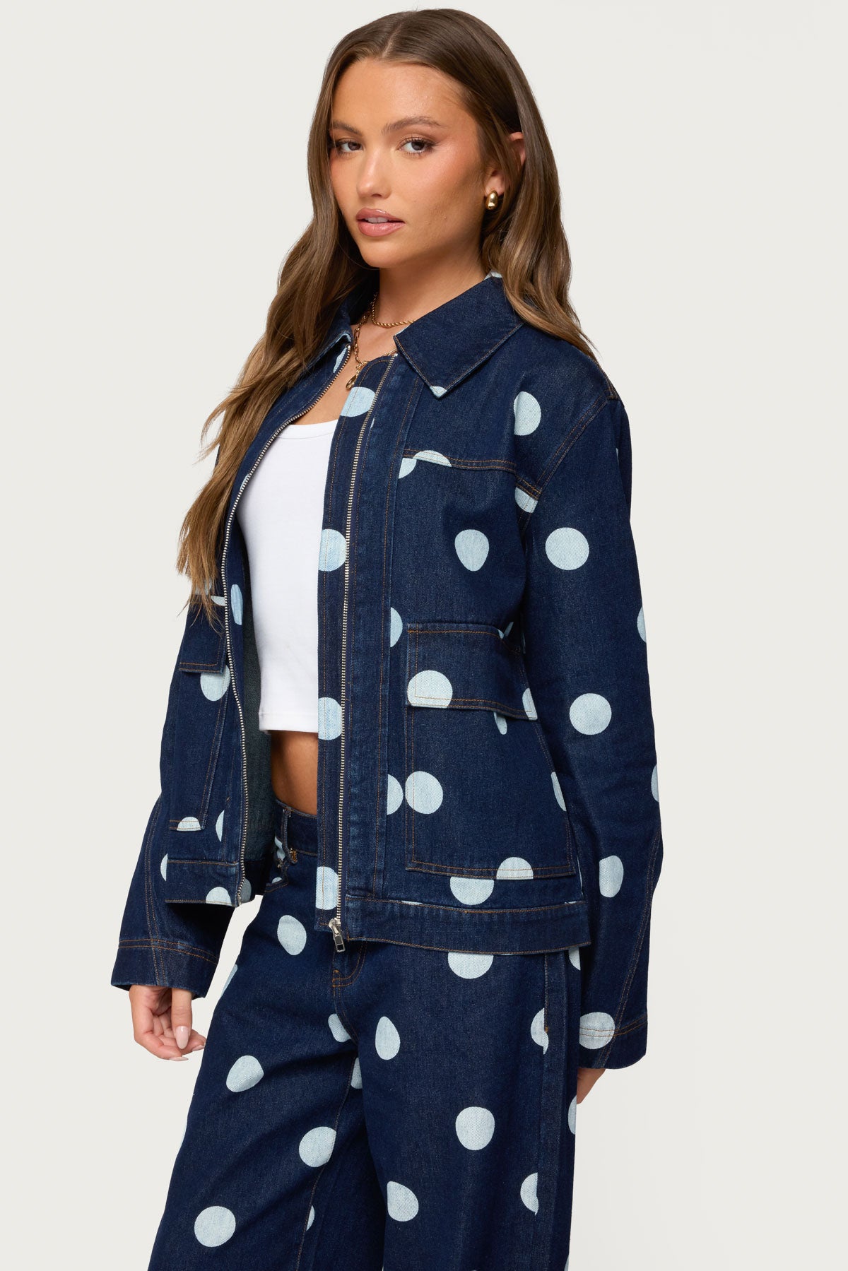 Leyah Polka Dot Oversized Denim Jacket - Image 4