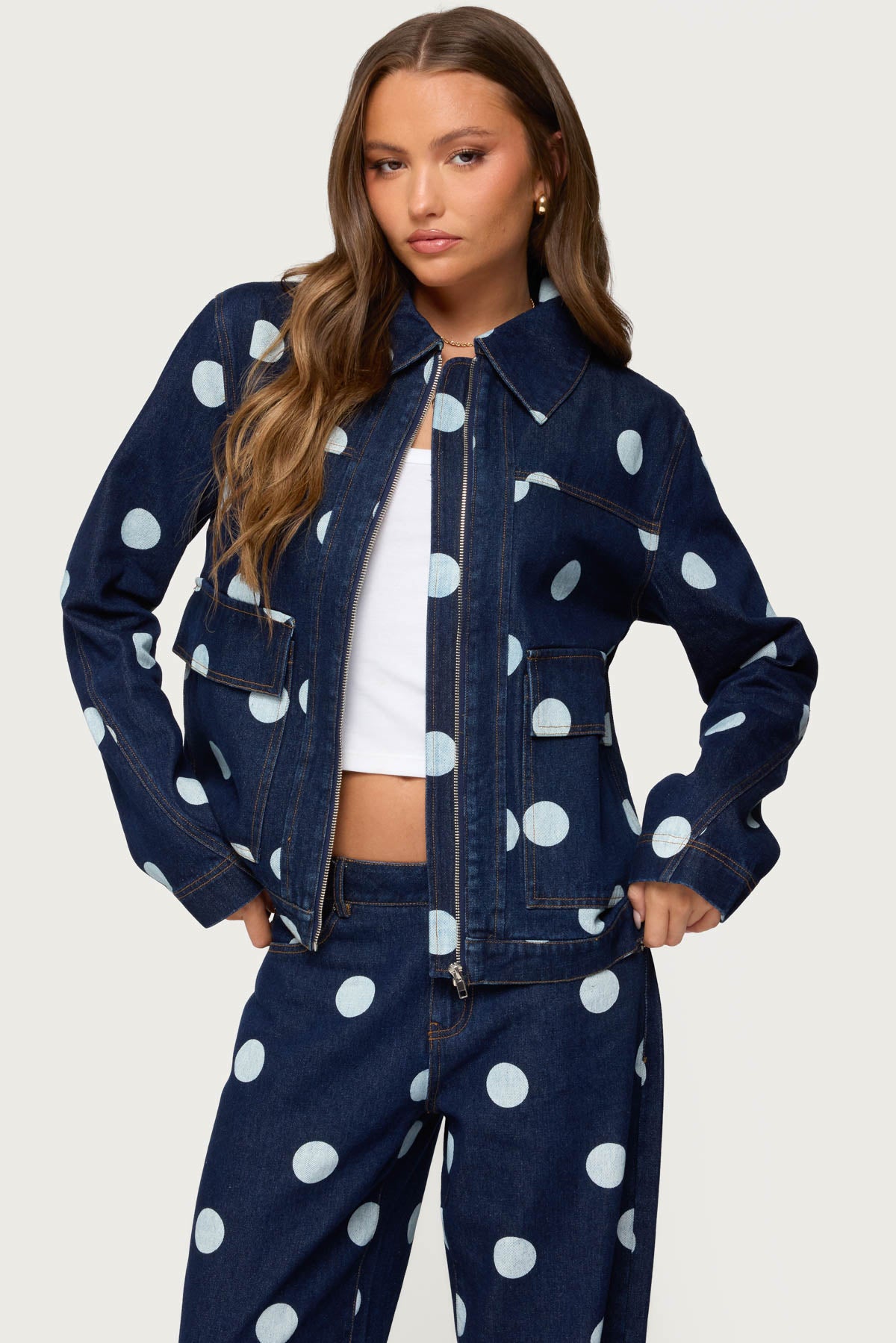 Leyah Polka Dot Oversized Denim Jacket - Image 2