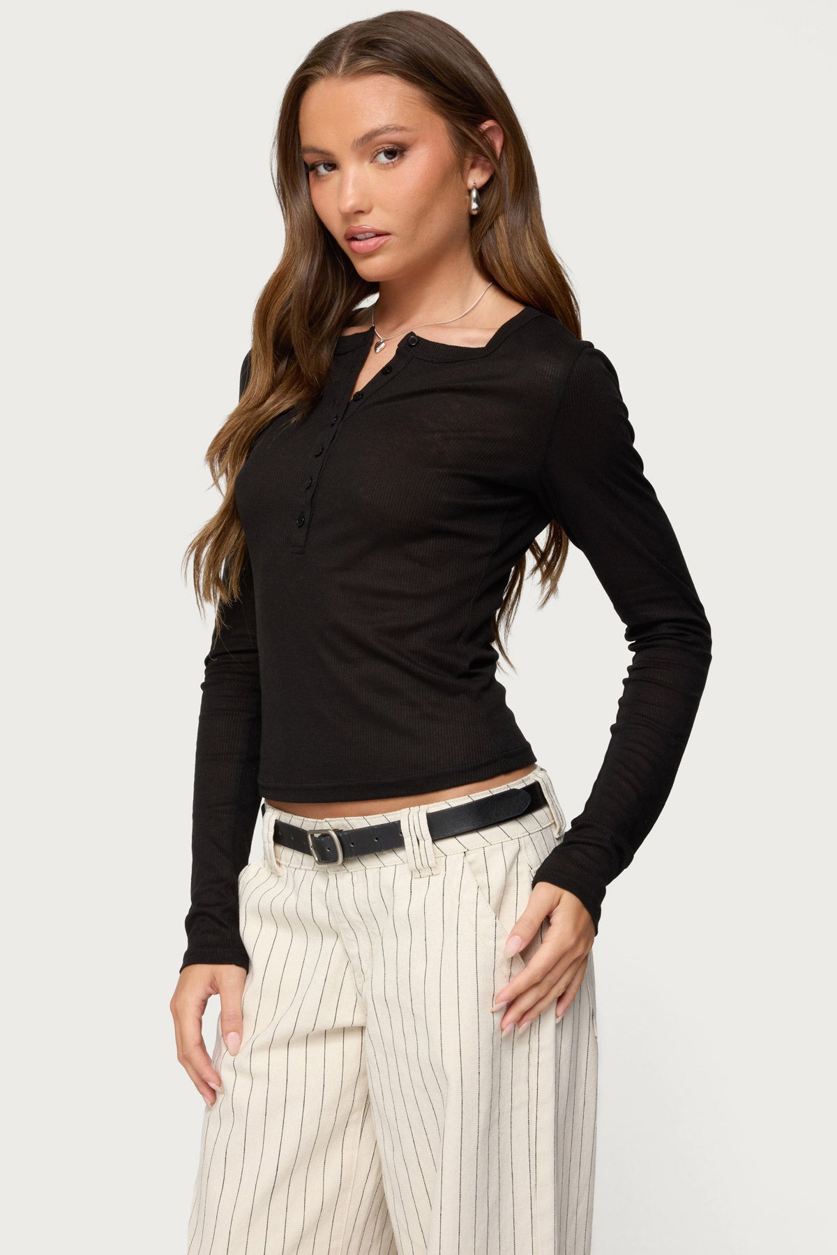 Nettie Ribbed Henley Top - Image 3