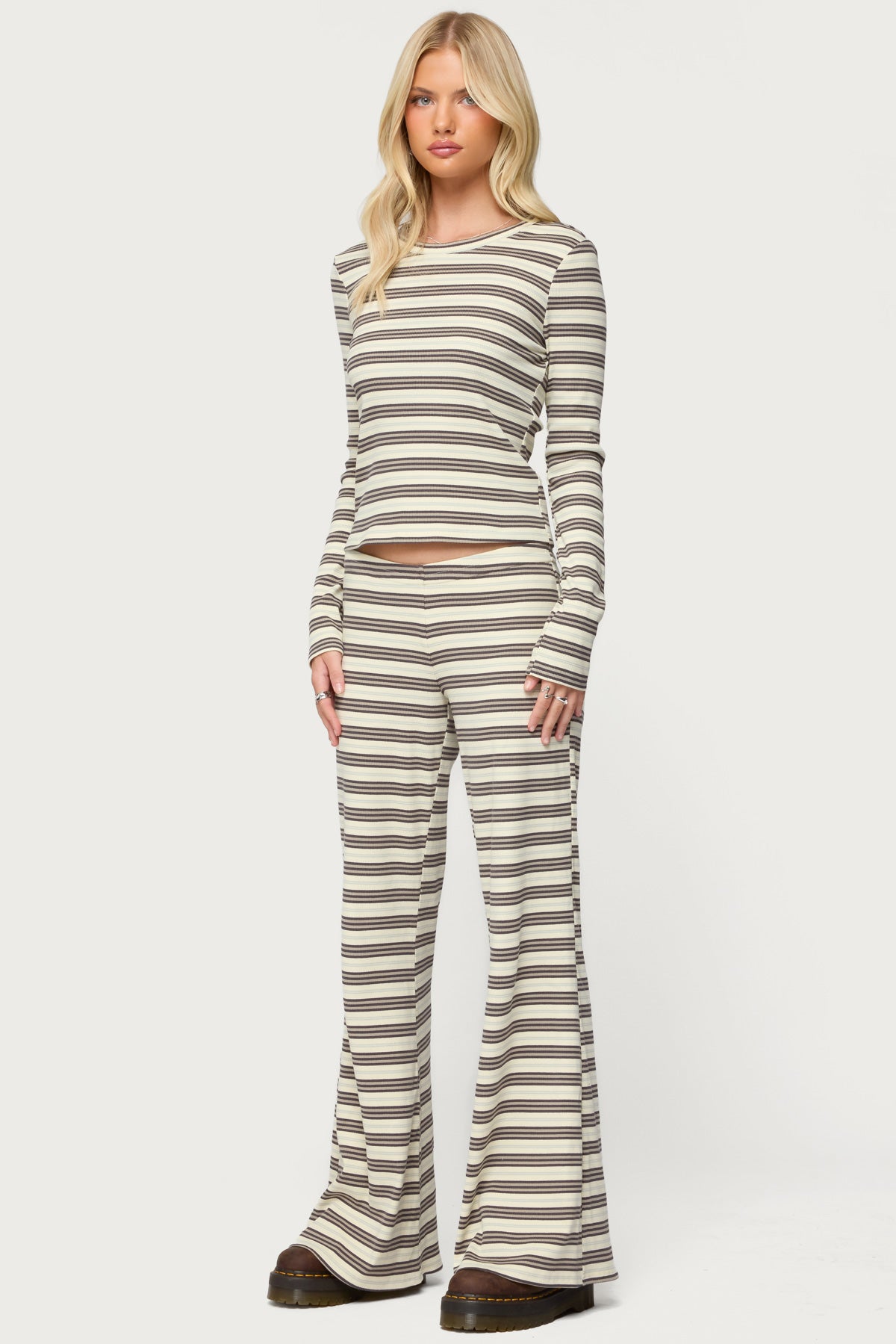 Avalie Striped Ribbed Long Sleeve T Shirt - Image 4