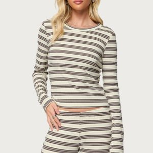 Avalie Striped Ribbed Long Sleeve T Shirt
