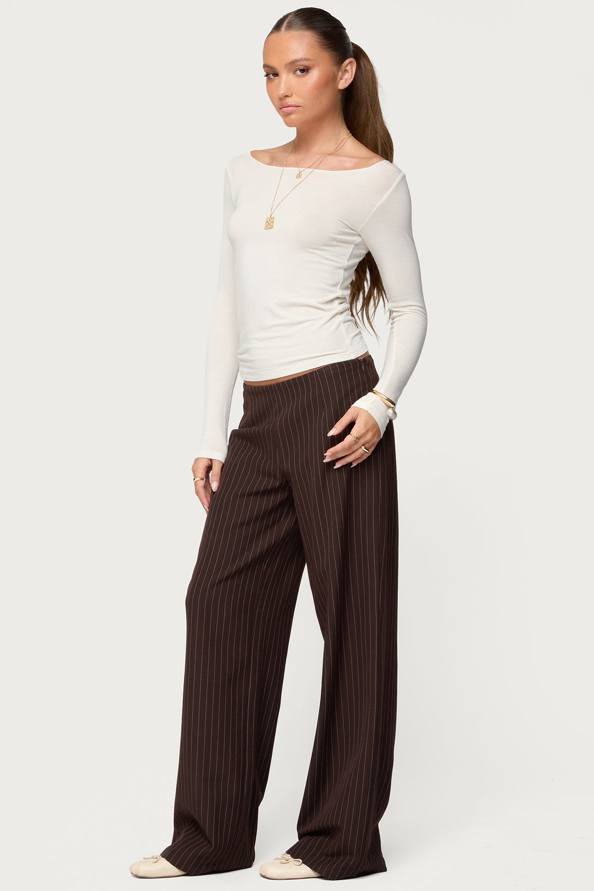 Kerie Pinstripe Low Rise Pants - Image 3