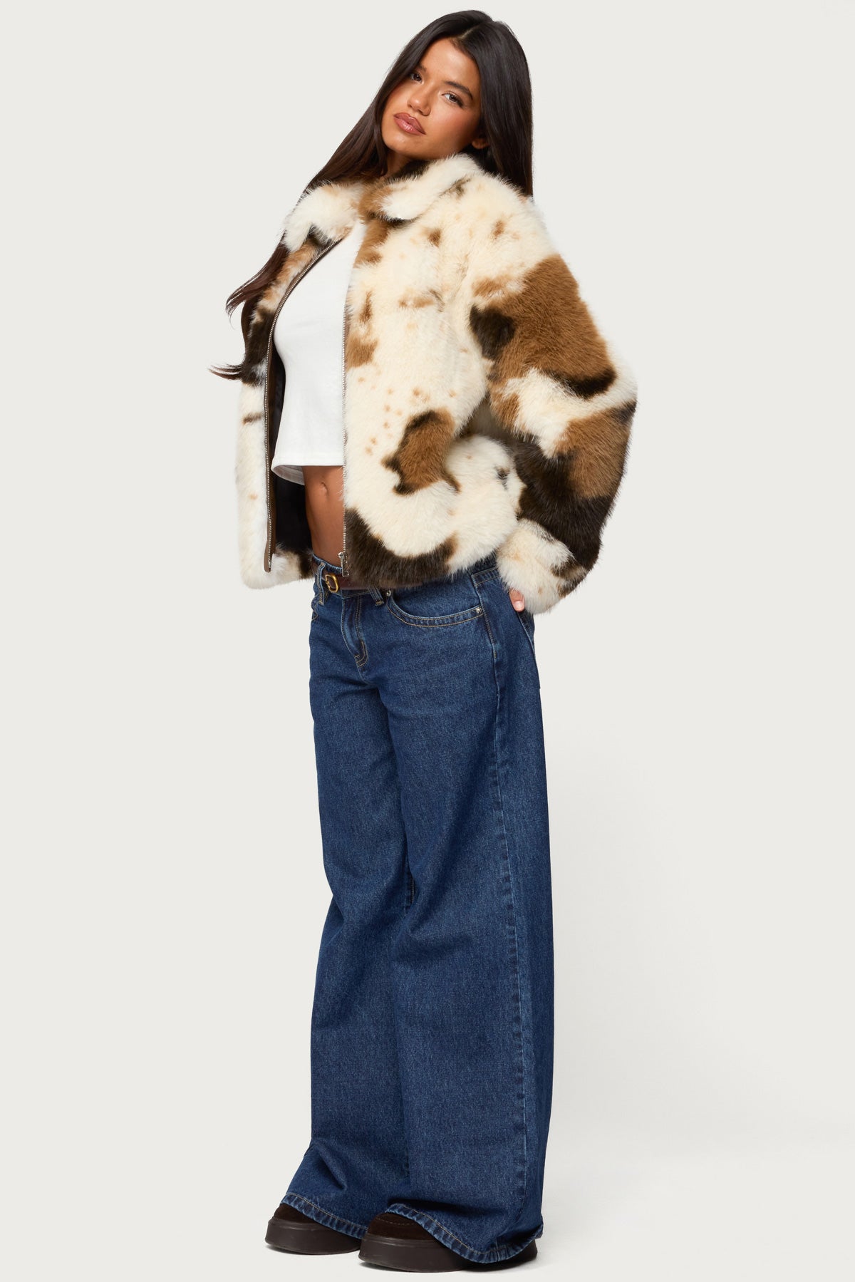 Rayan Cow Print Faux Fur Jacket - Image 4